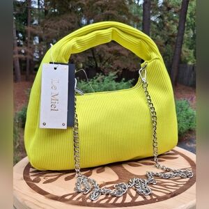 Le Miel Vegan PETA Approved Bright Yellow Knit Two-Way Crossbody Bag